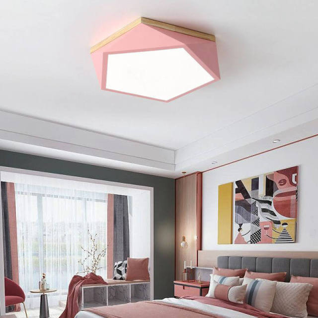 OOVOV LED Bedroom Ceiling Lamp Wood Geometry Shape Flush Mount Ceiling Light for Kids Room Study Room Bedroom