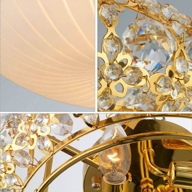 OOVOV Round Crystal Ceiling Light Gold Flush Mount Ceiling Lamp for Living room Bedroom Study Room Kitchen Balcony