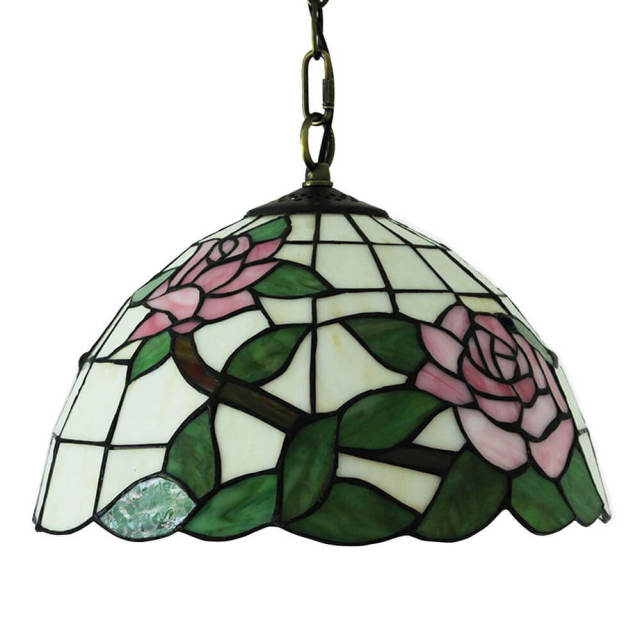 OOVOV Glass Rose Tiffany Hanging Lamp Cafe Bar Balcony Corridor Restaurant Pendant Light Chandelier