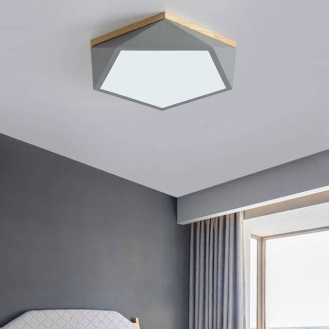 OOVOV LED Bedroom Ceiling Lamp Wood Geometry Shape Flush Mount Ceiling Light for Kids Room Study Room Bedroom