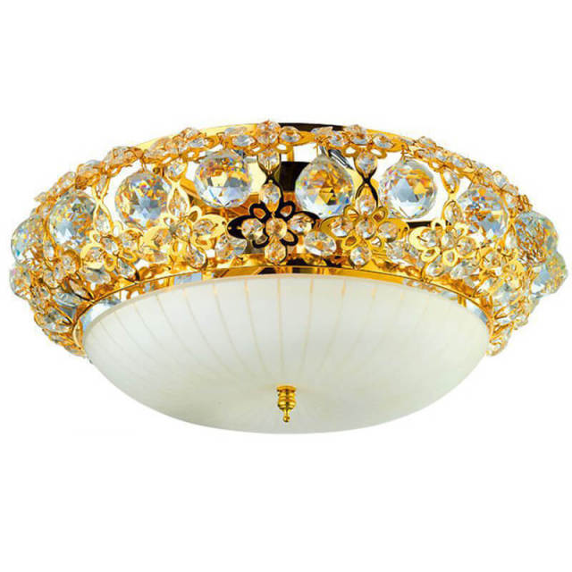 OOVOV Round Crystal Ceiling Light Gold Flush Mount Ceiling Lamp for Living room Bedroom Study Room Kitchen Balcony