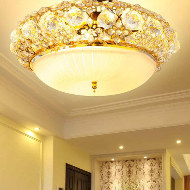 OOVOV Round Crystal Ceiling Light Gold Flush Mount Ceiling Lamp for Living room Bedroom Study Room Kitchen Balcony