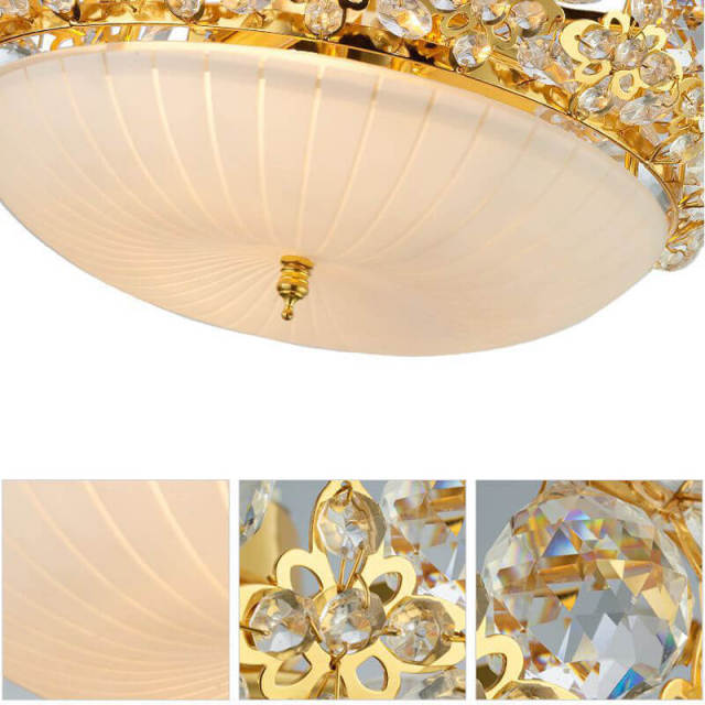 OOVOV Round Crystal Ceiling Light Gold Flush Mount Ceiling Lamp for Living room Bedroom Study Room Kitchen Balcony