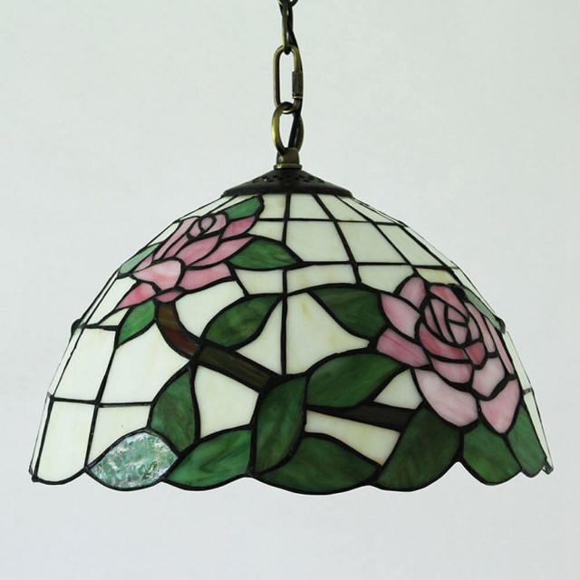 OOVOV Glass Rose Tiffany Hanging Lamp Cafe Bar Balcony Corridor Restaurant Pendant Light Chandelier