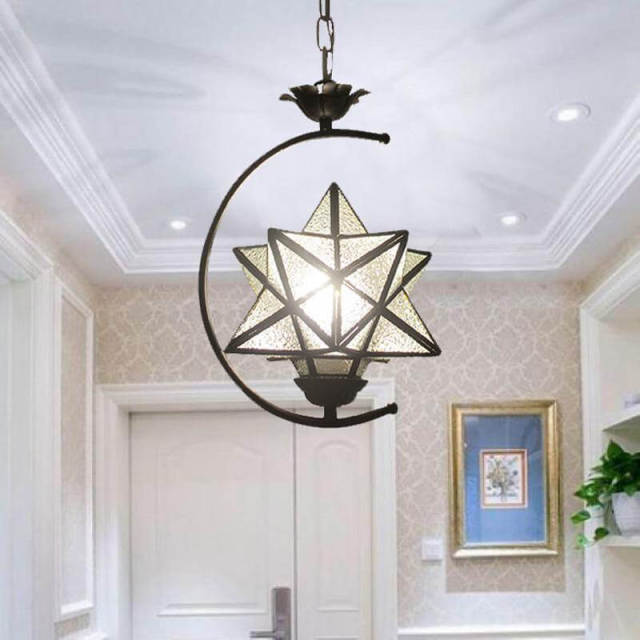 OOVOV Tiffany Star Pendant Light 1-Light Stained Glass Hanging Lights