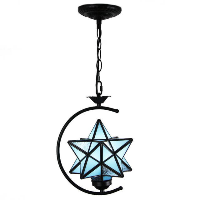 OOVOV Tiffany Star Pendant Light 1-Light Stained Glass Hanging Lights