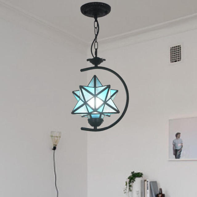 OOVOV Tiffany Star Pendant Light 1-Light Stained Glass Hanging Lights