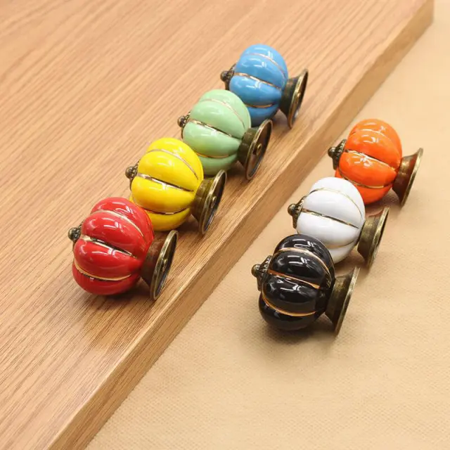 OOVOV Ceramics Pumpkin Knob Kitchen Cabinet Pull Ceramic Handle 1pc Cartoon Childrens Room Furniture Cupboard Wardrobe Door Handle