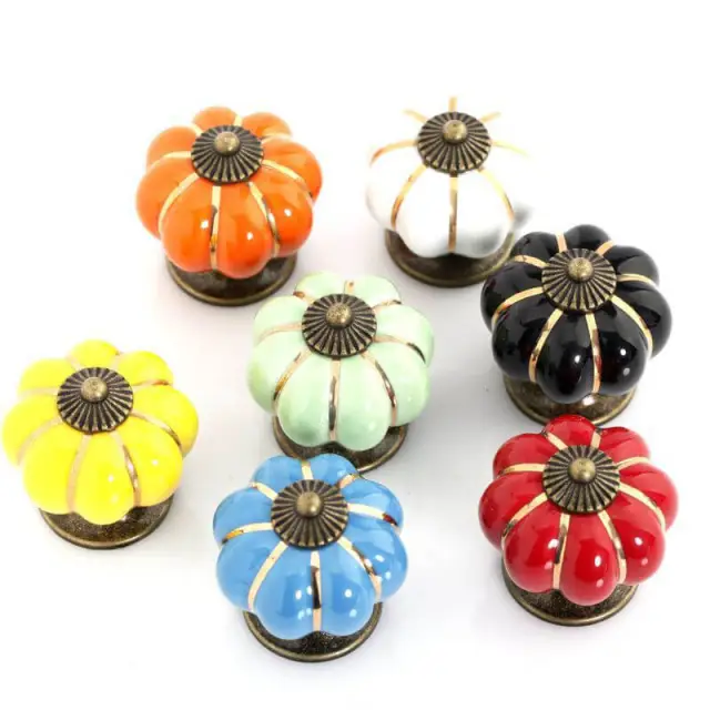 OOVOV Ceramics Pumpkin Knob Kitchen Cabinet Pull Ceramic Handle 1pc Cartoon Childrens Room Furniture Cupboard Wardrobe Door Handle