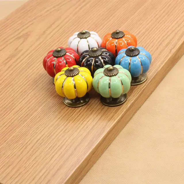 OOVOV Ceramics Pumpkin Knob Kitchen Cabinet Pull Ceramic Handle 1pc Cartoon Childrens Room Furniture Cupboard Wardrobe Door Handle