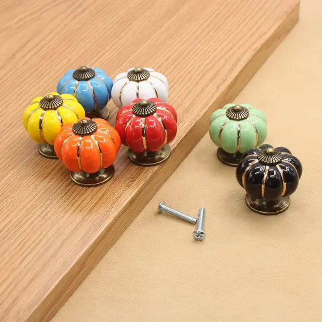 OOVOV Ceramics Pumpkin Knob Kitchen Cabinet Pull Ceramic Handle 1pc Cartoon Childrens Room Furniture Cupboard Wardrobe Door Handle