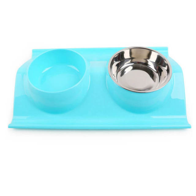 OOVOV Double Dog Cat Bowls Premium Stainless Steel Pet Bowls with No-Spill Resin Station,Food Water Feeder for Cats and Small Dogs