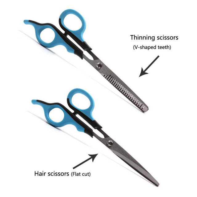 OOVOV Pet Grooming Scissors,5-Piece Set Rounded Tip Thinning Cat and Dog Scissors Comb Set,Curved Safety Dog Face Grooming Scissors Round End for Pet