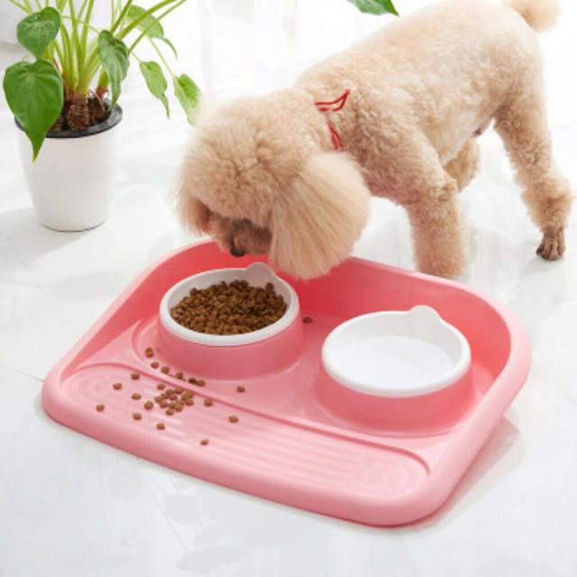 OOVOV Double PP Pet Bowl for Dog Cat with Splash proof and Leakproof Tilted Stand