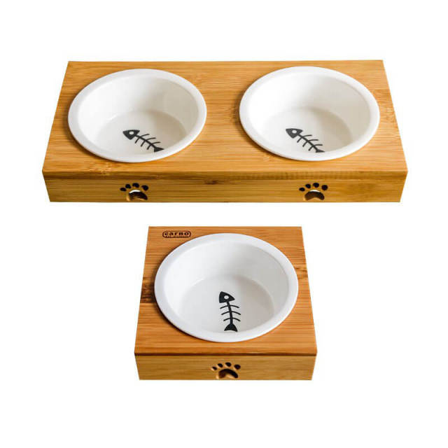 OOVOV Cat Bowl,Pet Dog Bowls,Natural Bamboo Cat Dog Food and Water Bowls,Cat and Dog Food Bowls,Raised Pet Feeder,Non-slip Cat Bowls with Stand