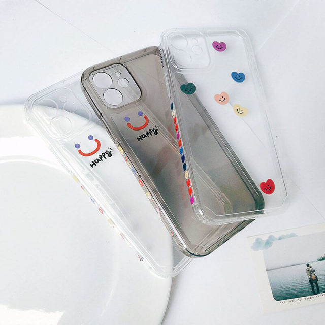 OOVOV Case for iPhone 11 6.1 Inch Shock-Absorption Bumper Cover Anti-Scratch Clear Smile Pattern Side Painted Back Phone Case