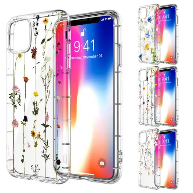 OOVOV Case for iPhone 11 / iPhone 12 Cute Case with Flowers for Girly Women Clear Floral Pattern Hard Back Skin Cover Phone Case for iPhone 6.1 inch