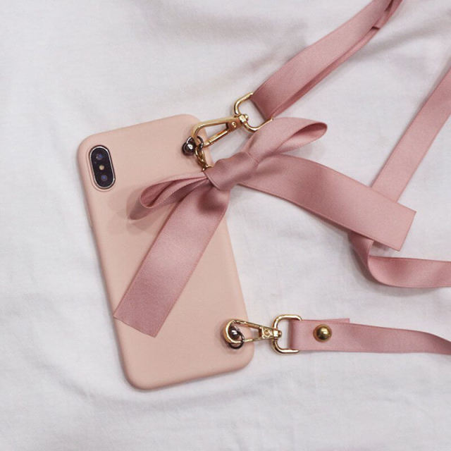 OOVOV Phone Case for iPhone Xs / iPhone X Case Crossbody Soft Liquid Silicone Cover Case Phone Cover with Bow for iPhone Xs/X 5.8&quot;