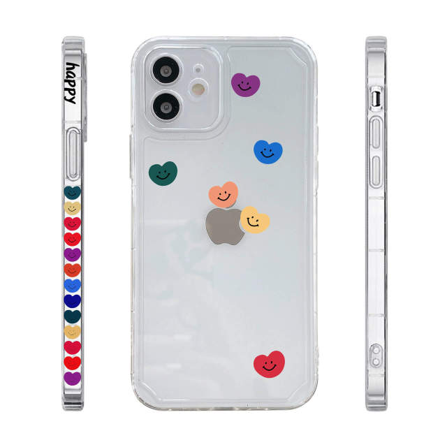 OOVOV Case for iPhone 11 6.1 Inch Shock-Absorption Bumper Cover Anti-Scratch Clear Smile Pattern Side Painted Back Phone Case