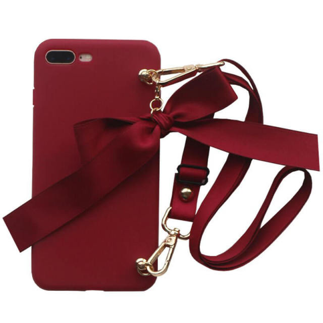 OOVOV Phone Case for iPhone Xs / iPhone X Case Crossbody Soft Liquid Silicone Cover Case Phone Cover with Bow for iPhone Xs/X 5.8&quot;