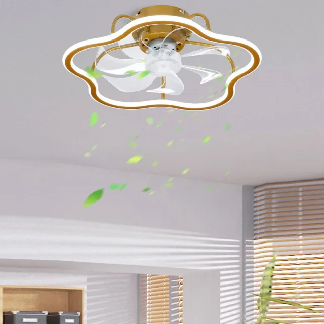 LED Ceiling Fan with Lights 20 Inch Gold Flower Shape Remote Control
