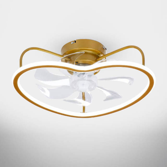 OOVOV Ceiling Fans With LED Light Heart Shape Remote Control Ceiling Fan Lights 20In Gold