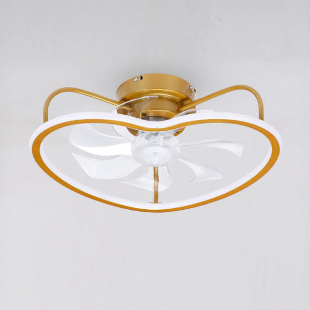 OOVOV Ceiling Fans With LED Light Heart Shape Remote Control Ceiling Fan Lights 20In Gold