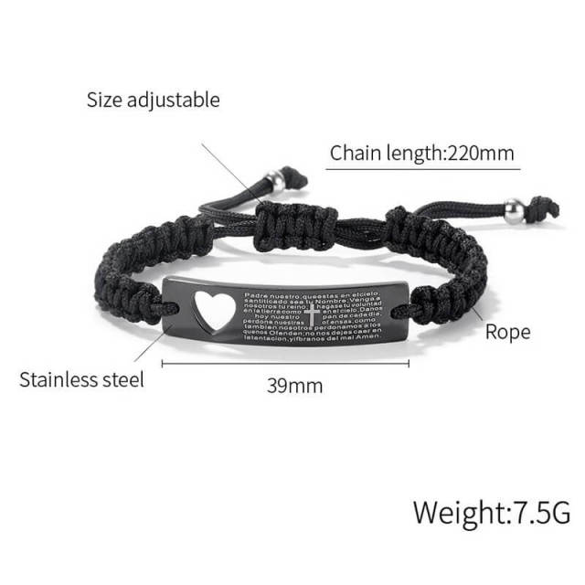 OOVOV Braided Rope Bracelets for Men Women Stainless Steel Bracelet Heart Cross Bracelets Adjustable