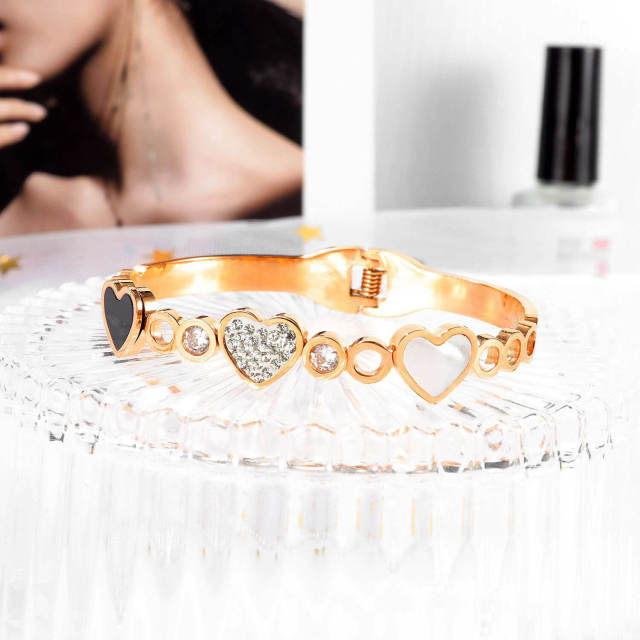 OOVOV Bangle Bracelet for Women Rose Gold Titanium Steel with Zircon Jewelry Heart Accessories Christmas Gift