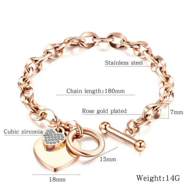 OOVOV Stainless Steel Love Heart Charm Bracelet for Women Teen Girls Romantic Gift Silver/Rose Gold/Gold Plated OT Clasp Bracelets