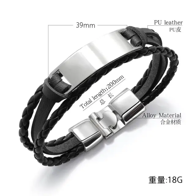 OOVOV Braided Leather Wrap Bracelet - Mens Multi-layer Woven Leather Bracelet with Stainless Steel Clasp Wristband Punk Personality Bracelets