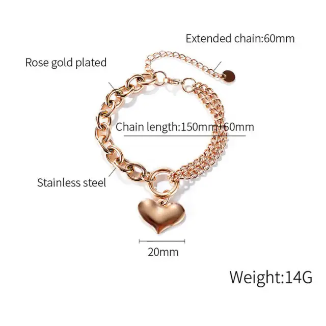 OOVOV Chain Bracelet With Heart For Women Stainless Steel Heart Charm Bracelets Birthday Gifts for Girl Jewelry