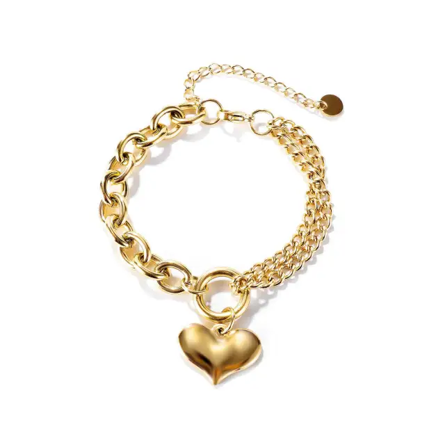 OOVOV Chain Bracelet With Heart For Women Stainless Steel Heart Charm Bracelets Birthday Gifts for Girl Jewelry