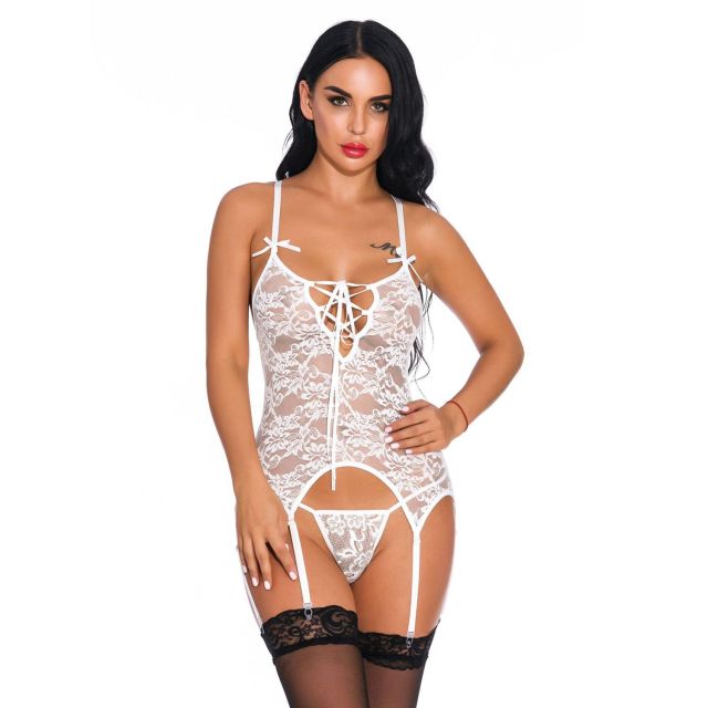 OOVOV Garter Lingerie For Women Sexy Lace Teddy Chemise One Piece Bodysuit With G Thong
