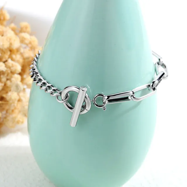 OOVOV Charm Bracelets for Women Titanium Steel Chain Link Bracelet for Teen Girls Friendship Bracelets Gift Toggle Clasp