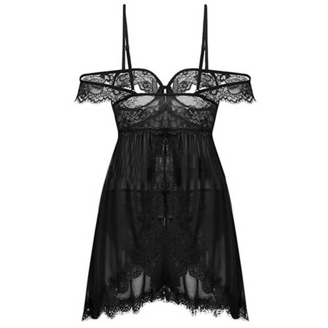 OOVOV Women Lingerie Babydoll Lace Nightgown Mesh Chemise Boudoir Nighty Chest Hollow Back Split