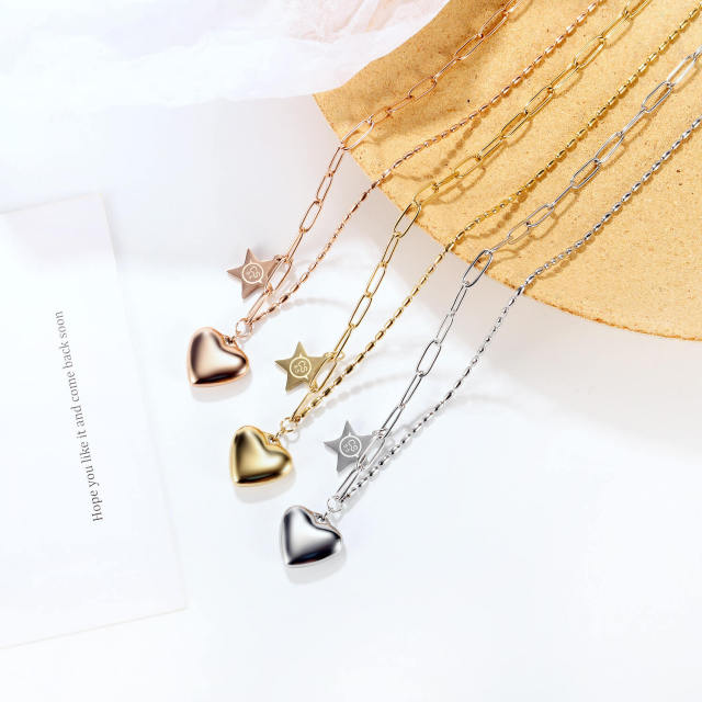 OOVOV Fashion Titanium Stainless Steel Lovely Heart Charm Pendant Necklaces Link Chain Choker Necklace for Women