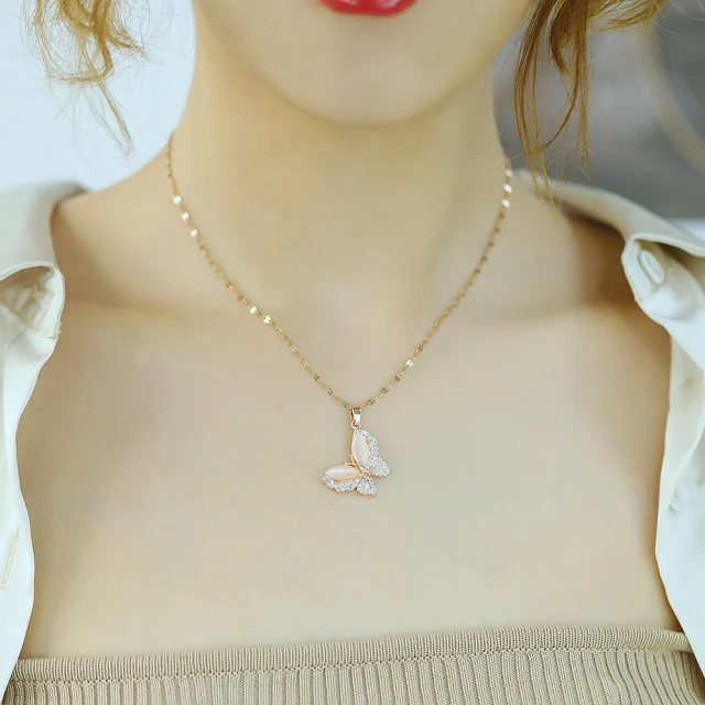 Diamond Necklace For Women Fashion Zircon Pendant Necklace  Jewelry Stainless Steel Rose Gold