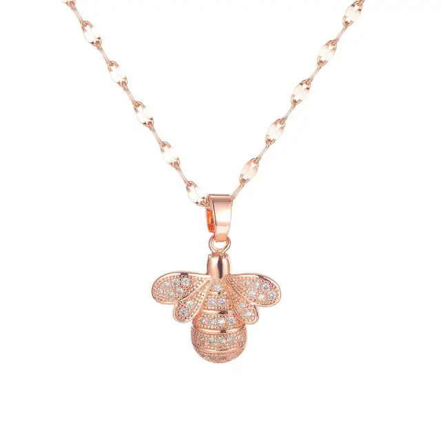 Diamond Necklace For Women Fashion Zircon Pendant Necklace  Jewelry Stainless Steel Rose Gold