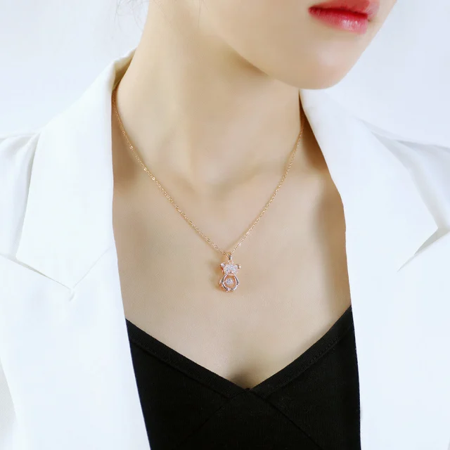 Diamond Necklace For Women Fashion Zircon Pendant Necklace  Jewelry Stainless Steel Rose Gold