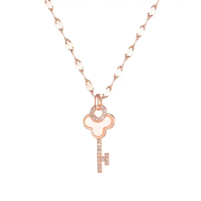 OOVOV Rose Gold Plated Zircon Necklace For Women Fine Jewelry Gifts for Women Heart Key Skirt Pendant Necklace