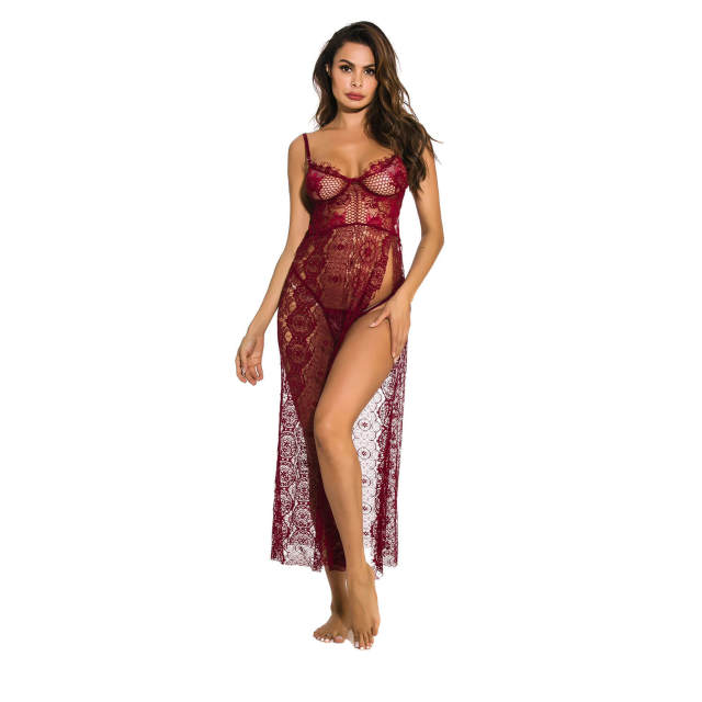 OOVOV Women Long Robe Dress Sexy Side Split Long Gown Lingerie Babydoll Nightwear with Thong S-XXL