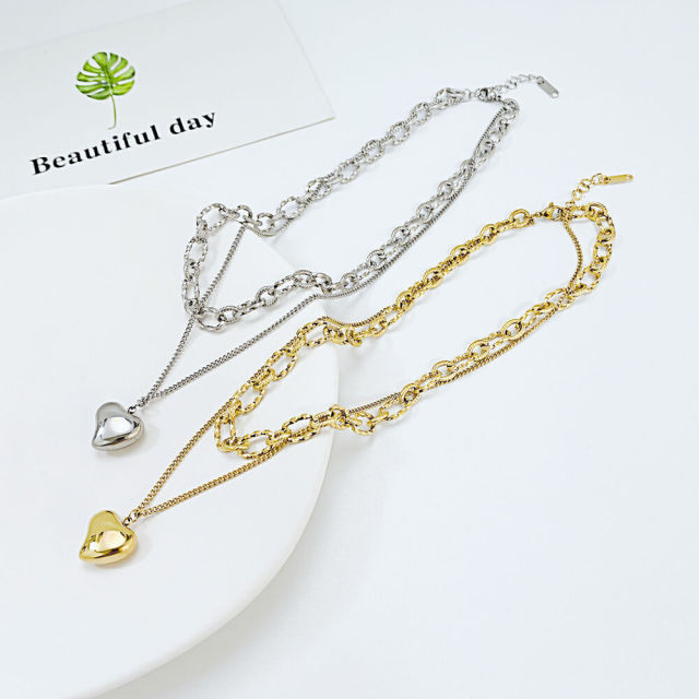 Layered Necklaces for Women Girls Stainless Steel Necklace With Heart Pendant