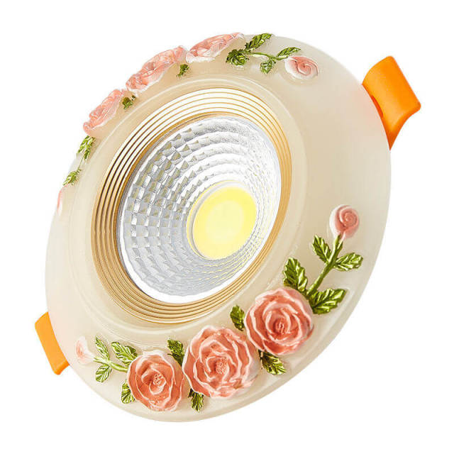 OOVOV 5W LED Downlight 3.9 Inch Flush Mount Ceiling Light with Painted Flower for Aisle Entrance Hallway Living Room