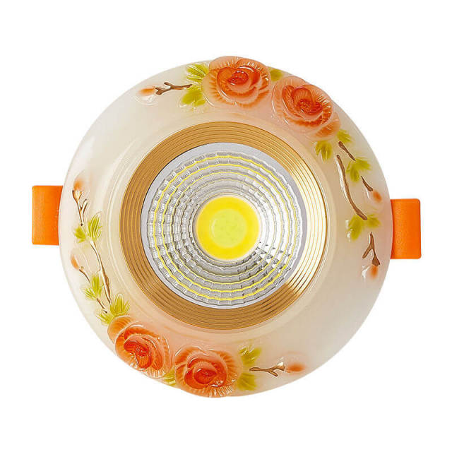 OOVOV 5W LED Downlight 3.9 Inch Flush Mount Ceiling Light with Painted Flower for Aisle Entrance Hallway Living Room