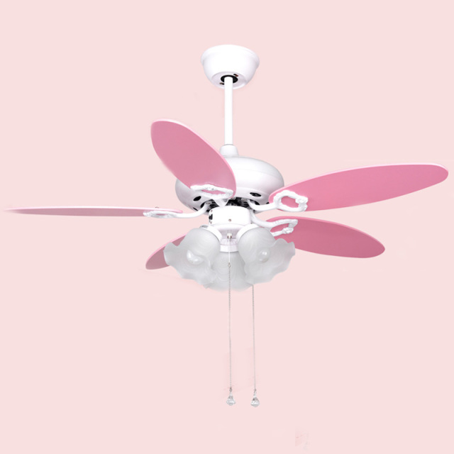 Pink Ceiling Fan with Lights with Glass Lamp Shade - Pull Switch - 42 Inch