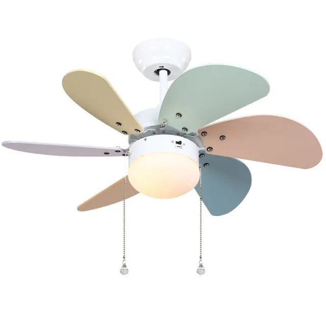 30 Inch Ceiling Fans with Light - With Multicolor Fan Blades and Glass Lampshade