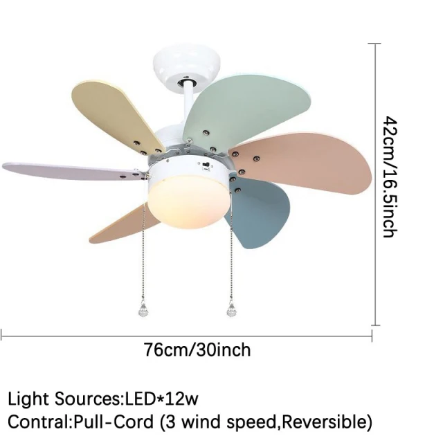 30 Inch Ceiling Fans with Light - With Multicolor Fan Blades and Glass Lampshade