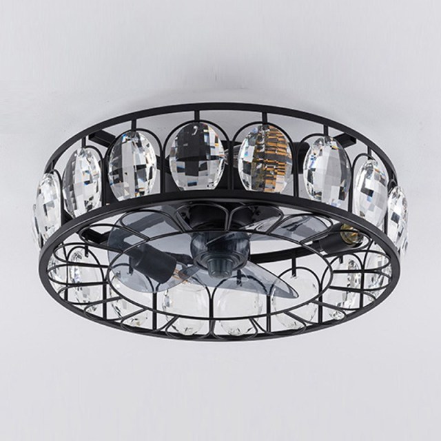 Crystal Ceiling Fans with Light and Remote Control 17.7 inch Industrial style Black