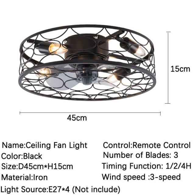 Industrial Ceiling Fan with Lights 17.7 Inch Flush Mount Ceiling Fan ...